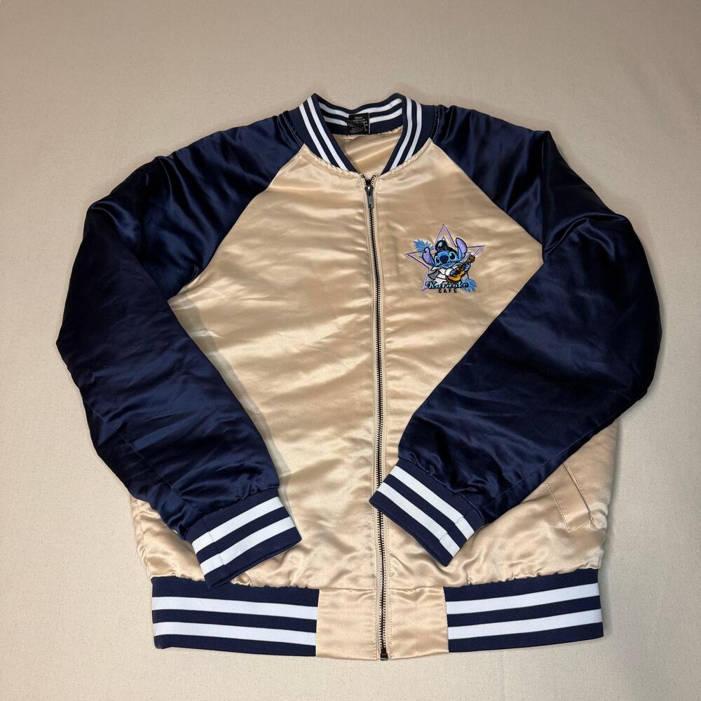 Disney Our Universe Stitch Elvis Satin Bomber Jacket Blue Gold Small BoxLunch